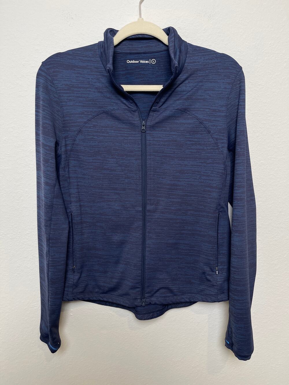 Outdoor Voices Women’s Full Zip Athletic Jacket Blue Thumbhole Running Large